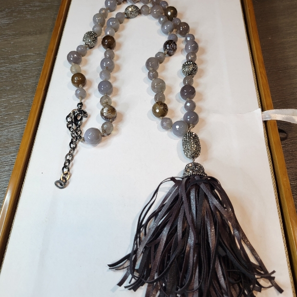 Chico's Black Label Beaded Tassel Necklace w/ Faceted Glass and Rhinestone Beads - Picture 12 of 12